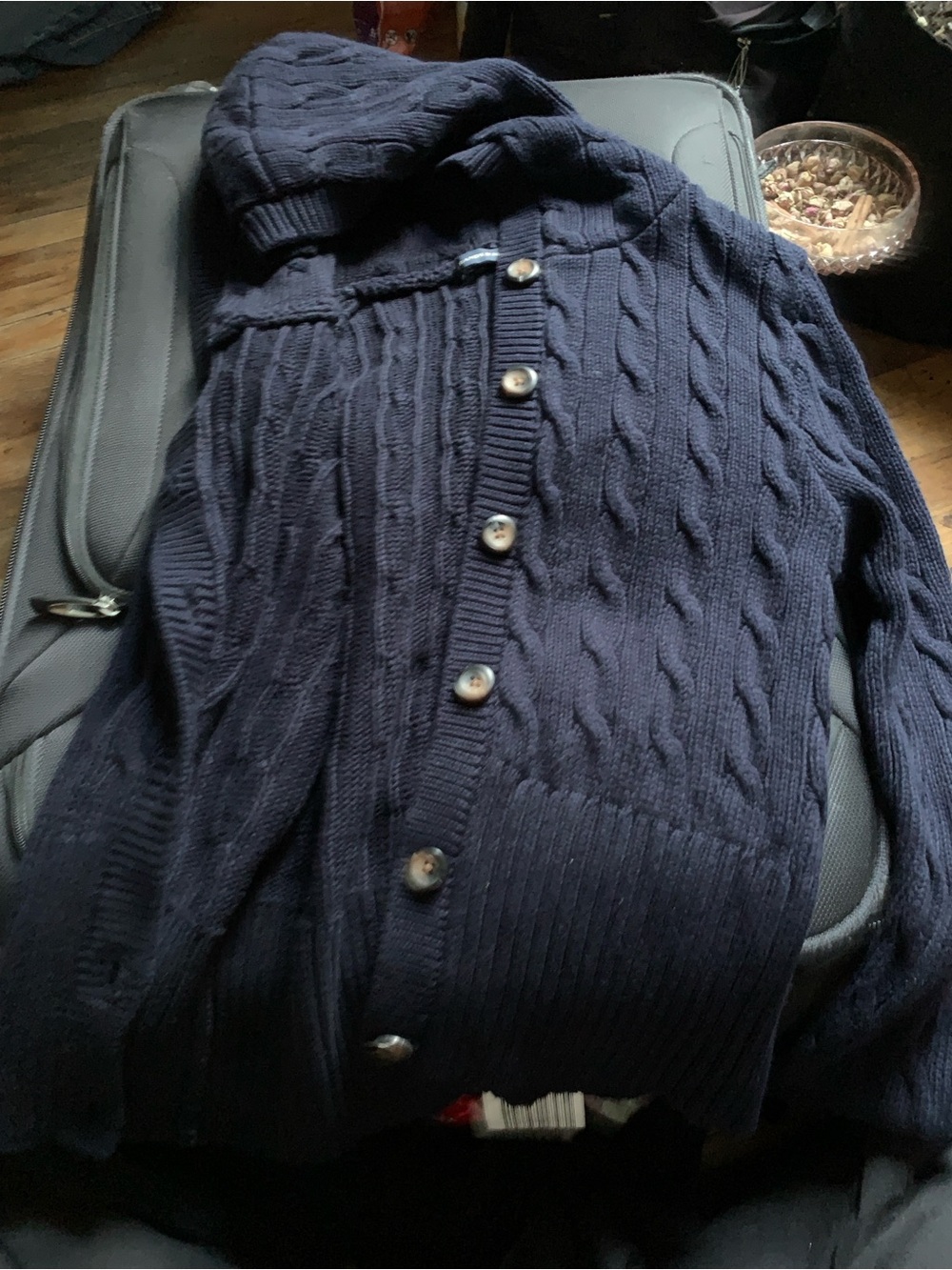 Brandy Melville Navy Cable Knit Hooded Cardigan